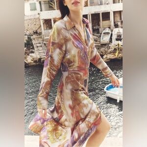 NWT ZARA BLURRY PRINT SATIN EFFECT DRESS